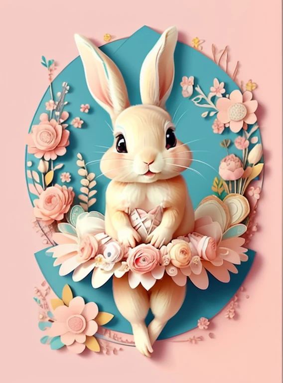 (cute baby rabbit smiling with a pink tutu and flowers), Munchkin ,Geometric multidimensional wall portrait, livro de arte, Tchibi,
Yang08k, Beautiful, Colouring,
Obras, of the highest quality, best quality, Arte Oficial, Beautiful and Aesthetic,