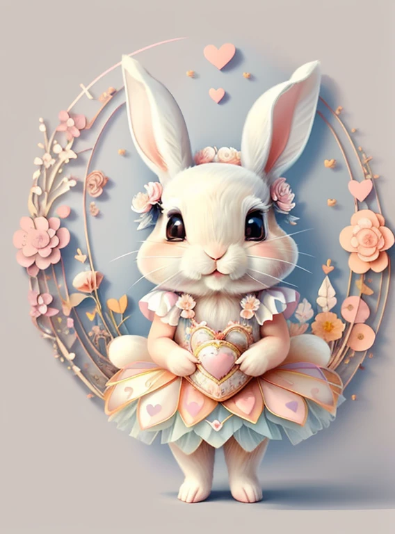 (cute  rabbit smiling with a tutu,  flowers and hearts), Munchkin,Geometric multidimensional wall portrait, livro de arte, Tchibi,
Yang08k, Beautiful, Colouring,
Obras, of the highest quality, best quality, Arte Oficial, Beautiful and Aesthetic,