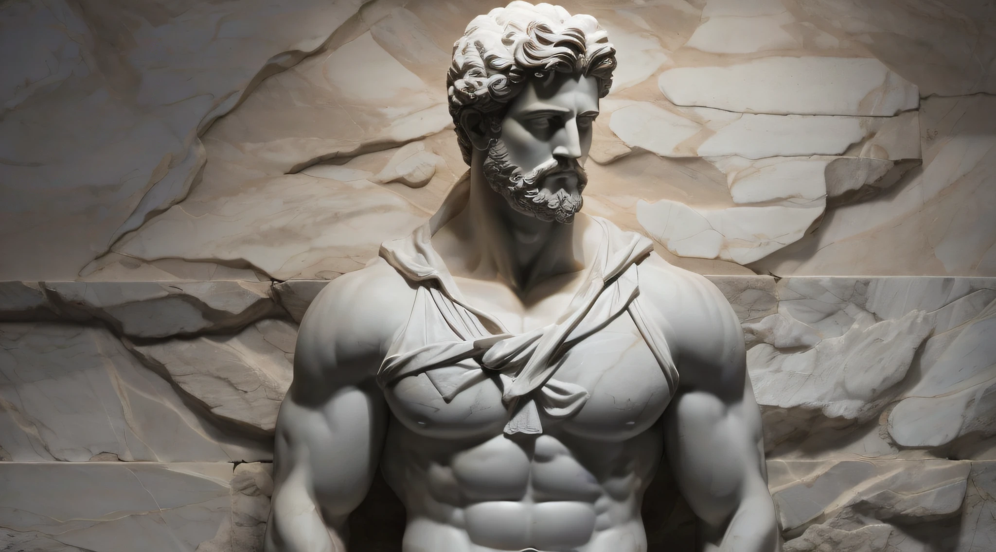 Estatua en marmol blanco de un hombre con barba. Portrait of the demigod Hercules, bust of hercules, Estatua grecorromana, Retrato del robusto Zeus, estoico, Statue of Hercules looking angry, Statue of Hercules, Greek marble statue, actitud eestoicoa, Classical marble sculpture, Estatua griega, Pose eestoicoa, Estatua griega antigua, Una antigua estatua griega