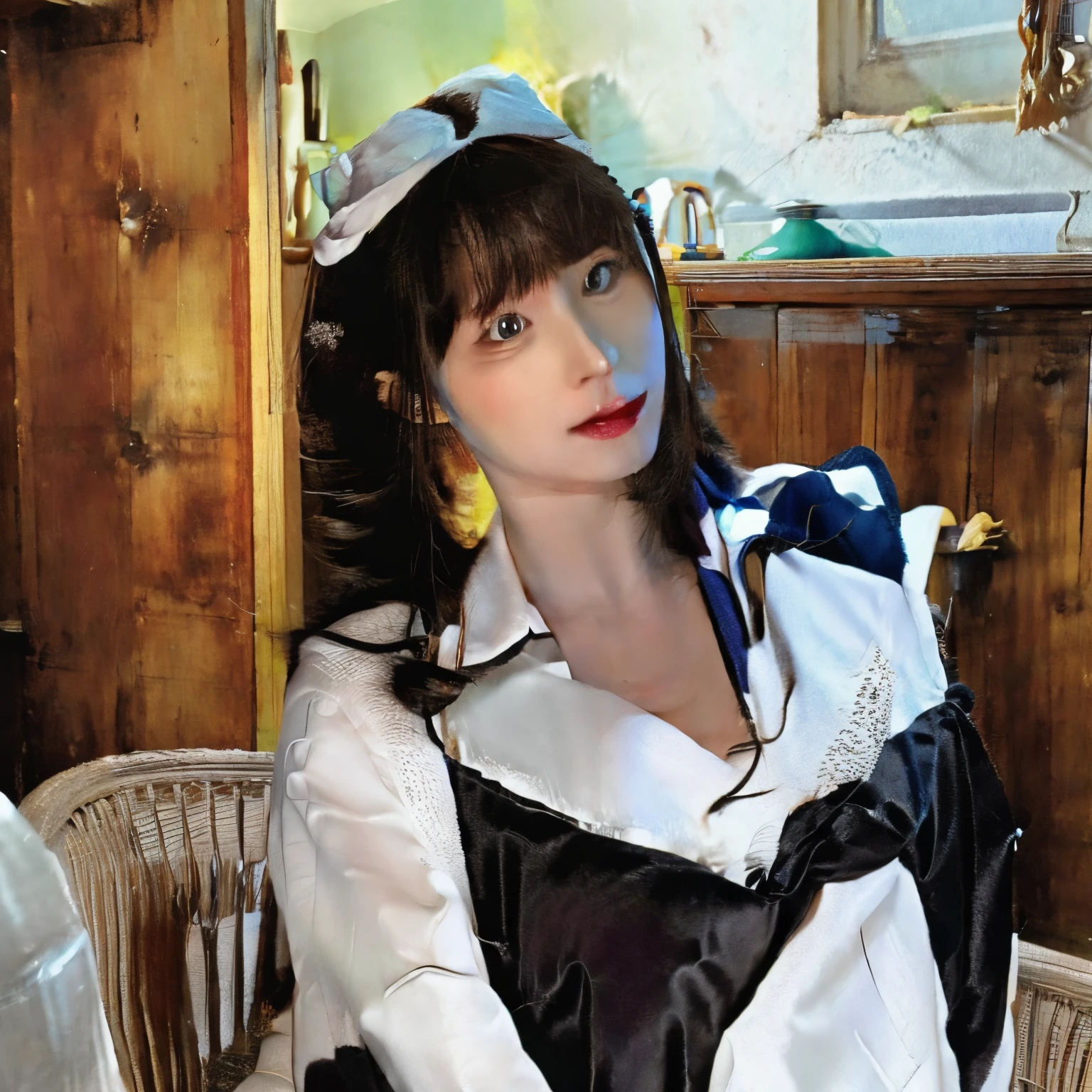 maid clothes,inside the house,A dark-haired,