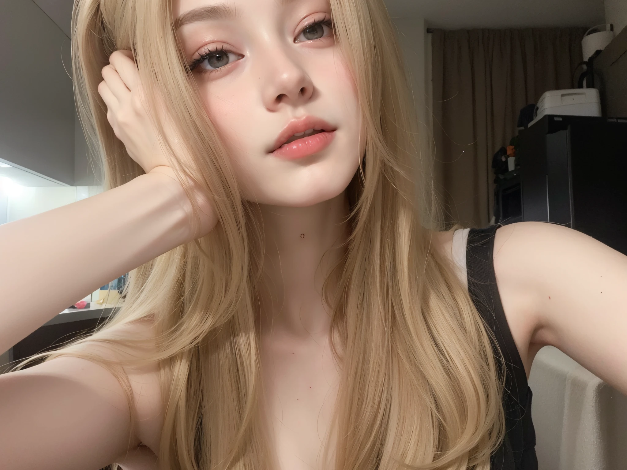Mulher loira com cabelo longo e batom vermelho posando para uma foto, with pale skin, pale fair skin!!, pale glowing skin, 18 anos, natural soft pale skin, soft flawless pale skin, rosto perfeito ), 19-year-old girl, Taran Dasha, smooth pale skin, pale ivory skin, ivory pale skin, very very very pale white skin