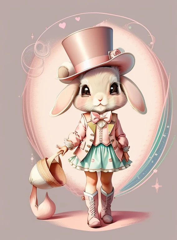 (cute baby rabbit smiling with a jacket, pink top hat and boots), Munchkin ,Geometric multidimensional wall portrait, livro de arte, Tchibi,
Yang08k, Beautiful, Colouring,
Obras, of the highest quality, best quality, Arte Oficial, Beautiful and Aesthetic,