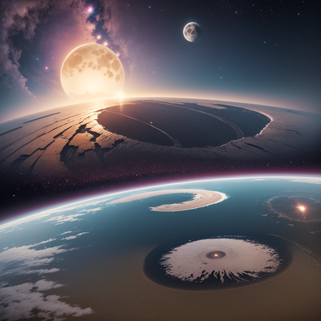 planete venus , ocean d'eau , espace , voie lacté , bien détailler , nuit , planète terre , décor terrestre , soleil , étoiles , sunset , 4K , moon , ultra réaliste , couleur vive , beaucoup de detail , nuages , 16K , haute résolution , (mise au point net maximale 1.3)