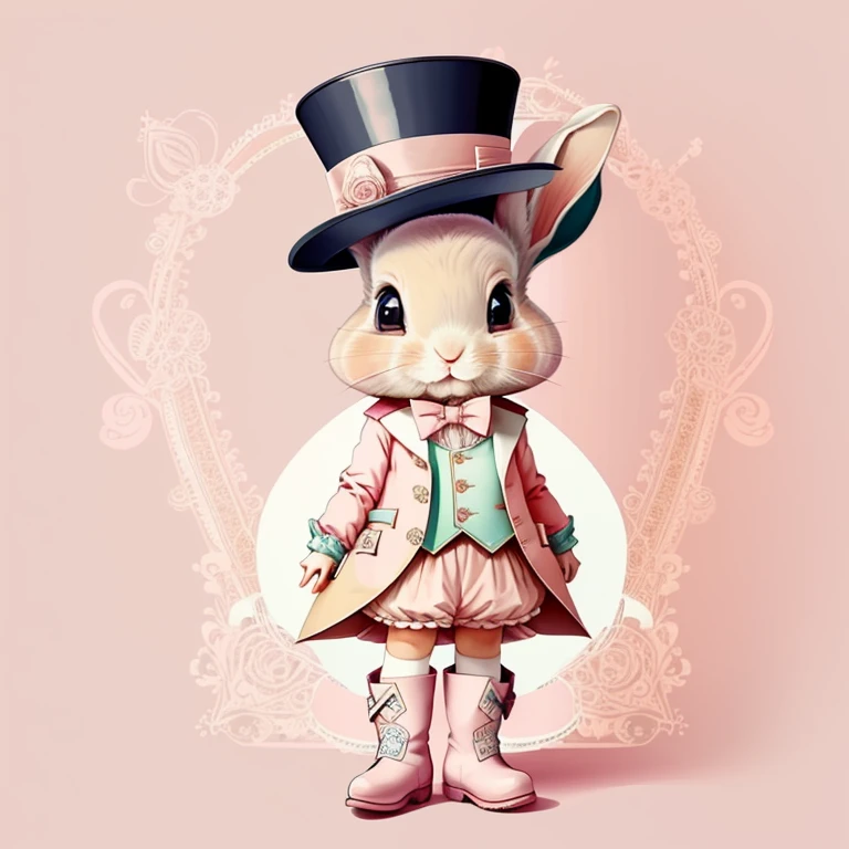 (cute baby rabbit smiling with a jacket, pink top hat and boots), Munchkin ,Geometric multidimensional wall portrait, livro de arte, Tchibi,
Yang08k, Beautiful, Colouring,
Obras, of the highest quality, best quality, Arte Oficial, Beautiful and Aesthetic,
