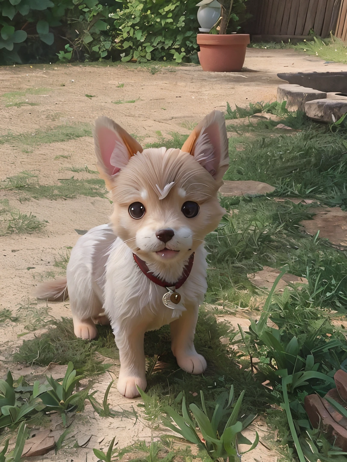 there a small dog that sitting in the grass, extremely handsome, very handsome, very silly looking, stunning!, various posed, looking straight to camera, maximus jacobs, warm shading, very realistic, a handsome, help me, cute ears, aww, cheeky!!!, cute furry needs your help, cute looking, lowres, 2 , also very detailed