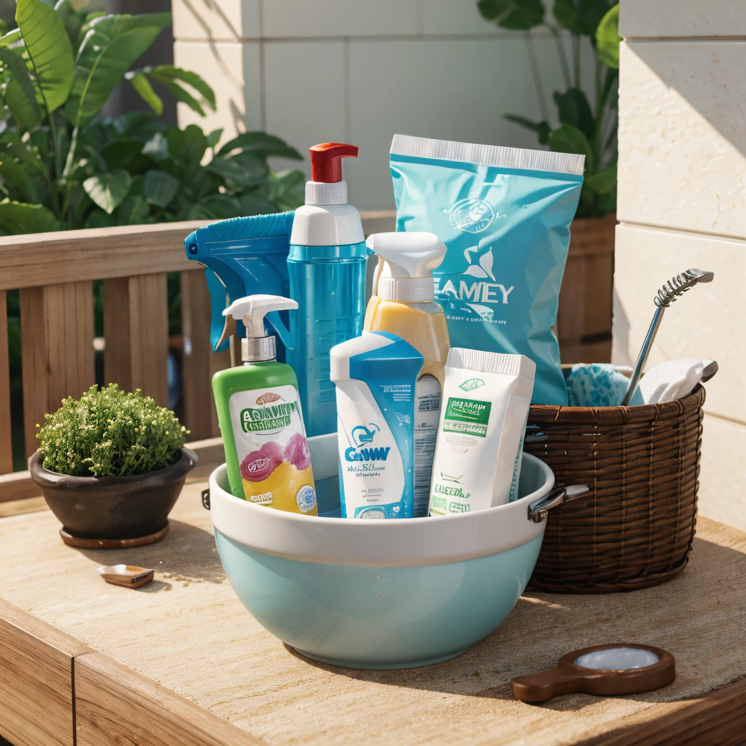 Create Wala brand cleaning products and a woman next to her cleaning a large home