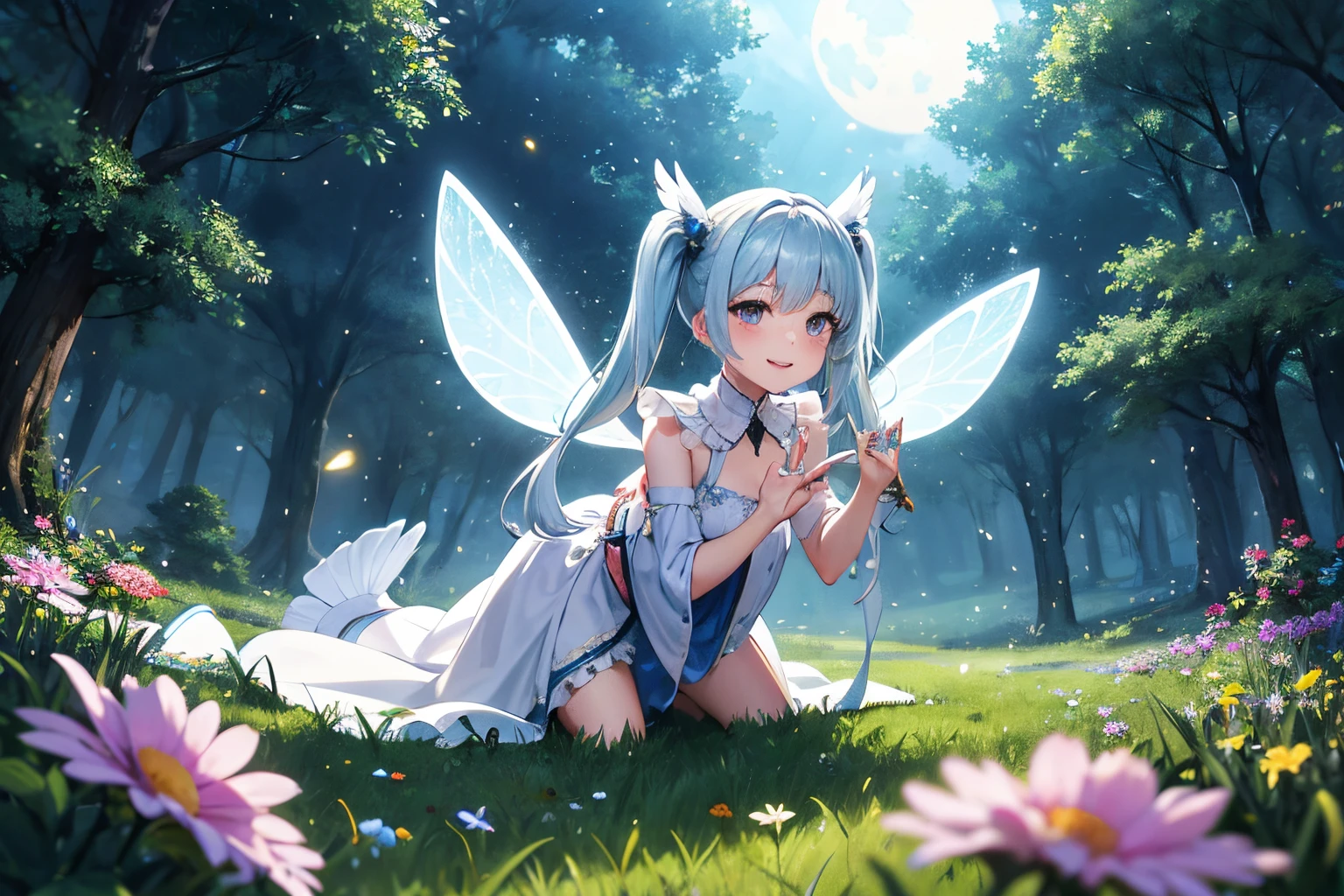 Absurd、Unreal、Fantasy creatureascot、White and blue star fairy、cute、Heartwarming、