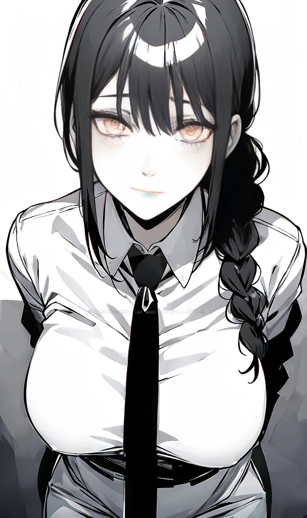 anime girl with long black hair and a white shirt and tie, akane owari danganronpa, gapmoe yandere, anime moe artstyle, beautiful anime high school girl, black anime pupils in her eyes, hinata hyuga, portrait gapmoe yandere grimdark, yandere. tall, (anime girl), portrait anime girl, with glowing red eyes