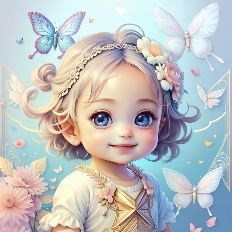 (cute baby cupid smiling with flowers and butterflies), Munchkin ,Geometric multidimensional wall portrait, livro de arte, Tchibi,
Yang08k, Beautiful, Colouring,
Obras, of the highest quality, best quality, Arte Oficial, Beautiful and Aesthetic,