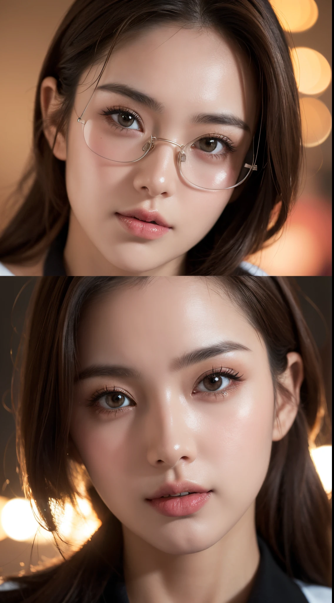 Woman, 30 years, strong, light brown hair, goggles, eye reflection, makeup, blush, licking lips, Surrealism, cinematic lighting, isometric, close-up, bokeh, Nikon, masterpiece, textured skin, super detail, high details, high quality
