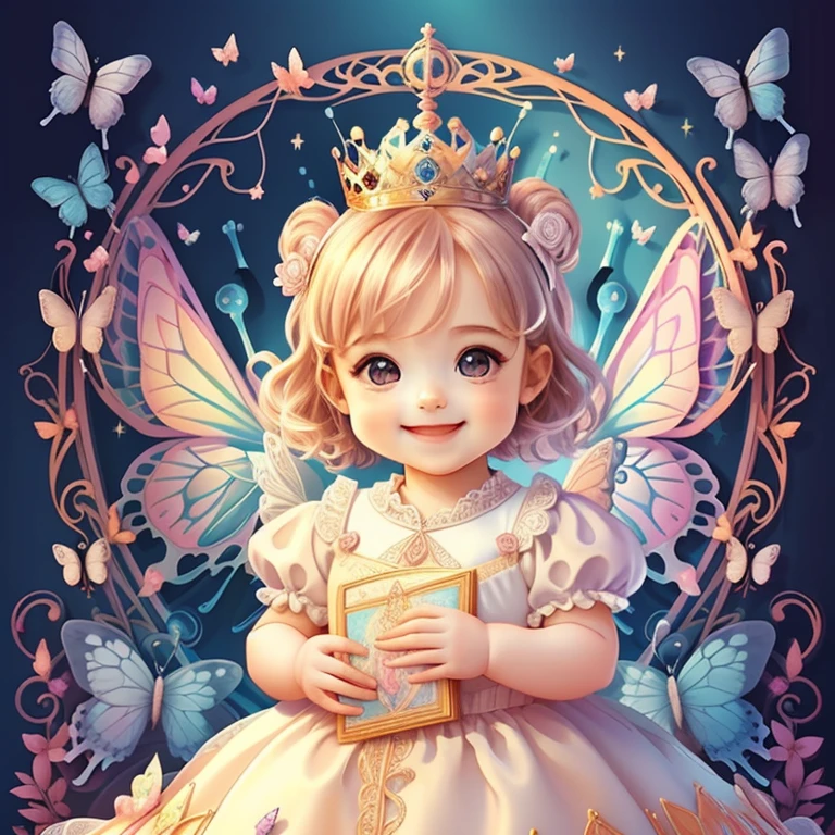(cute baby girl smiling with a princess dress, butterflies and a castle), Munchkin ,Geometric multidimensional wall portrait, livro de arte, Tchibi,
Yang08k, Beautiful, Colouring,
Obras, of the highest quality, best quality, Arte Oficial, Beautiful and Aesthetic,