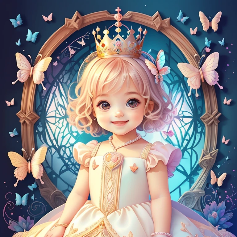 (cute baby girl smiling with a princess dress, butterflies and a castle), Munchkin ,Geometric multidimensional wall portrait, livro de arte, Tchibi,
Yang08k, Beautiful, Colouring,
Obras, of the highest quality, best quality, Arte Oficial, Beautiful and Aesthetic,