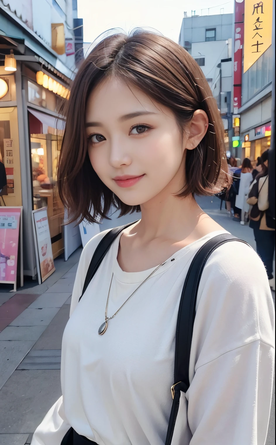 ((Best Quality、8K、masterpiece ,:1.3))、focus:1.2、Perfect Body Beauty:1.4、((Layered Haircut、chested:1.2))、、(street:1.3)、Highly detailed facial and skin texture、Delicate Eyes、double eyelid、Whitened skin、length hair
