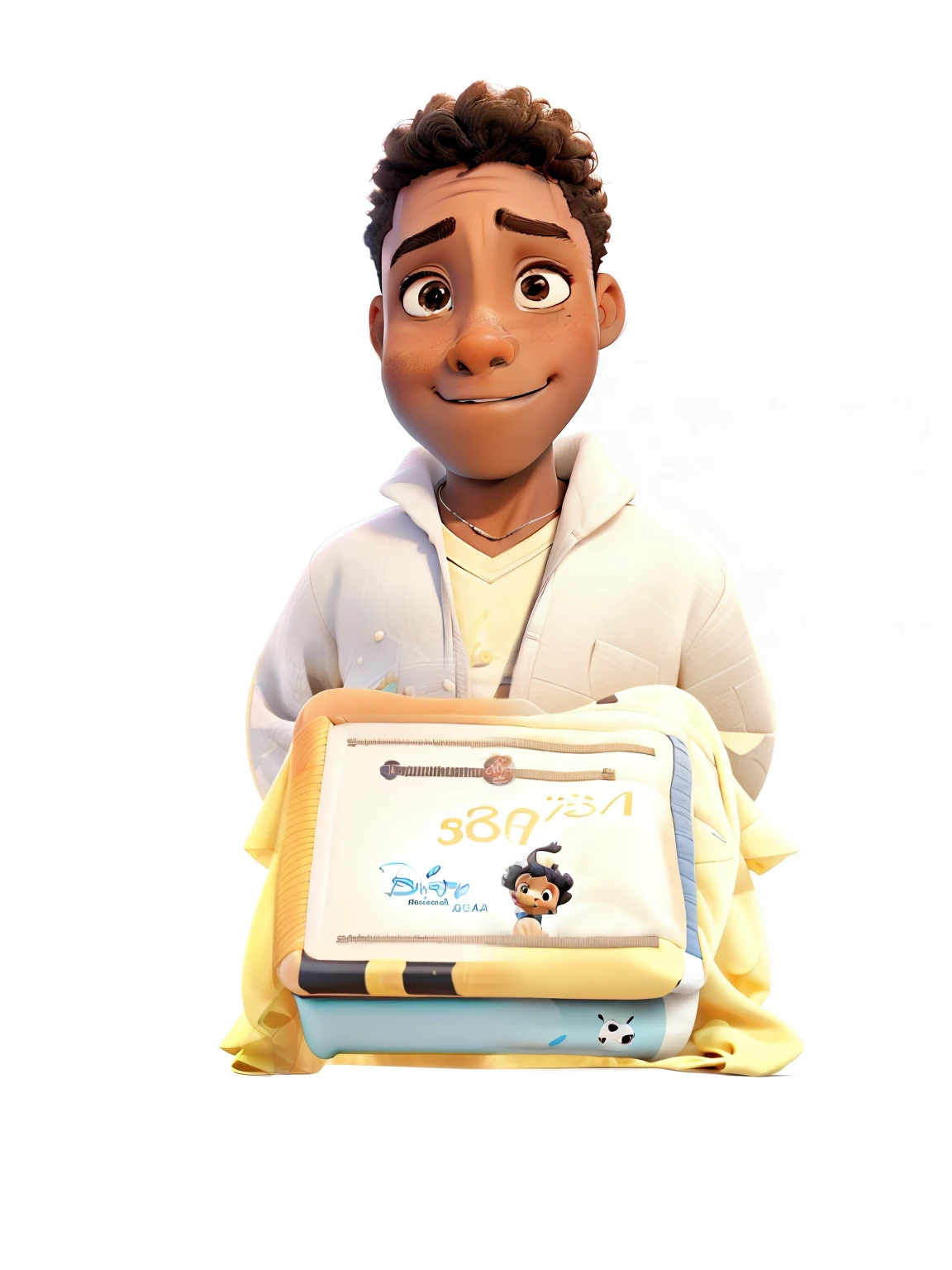 Capa de filme estilo Disney, A black baby boy with brown eyes, pele escura e cabelo liso curto