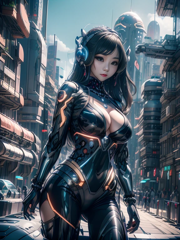 ((maximum quality))、cyberpunc、Cyberpunk Girls、Cyberpunk、Futuristic suit、Short underwear、chest cleavage、Raw feet、Buttocks、