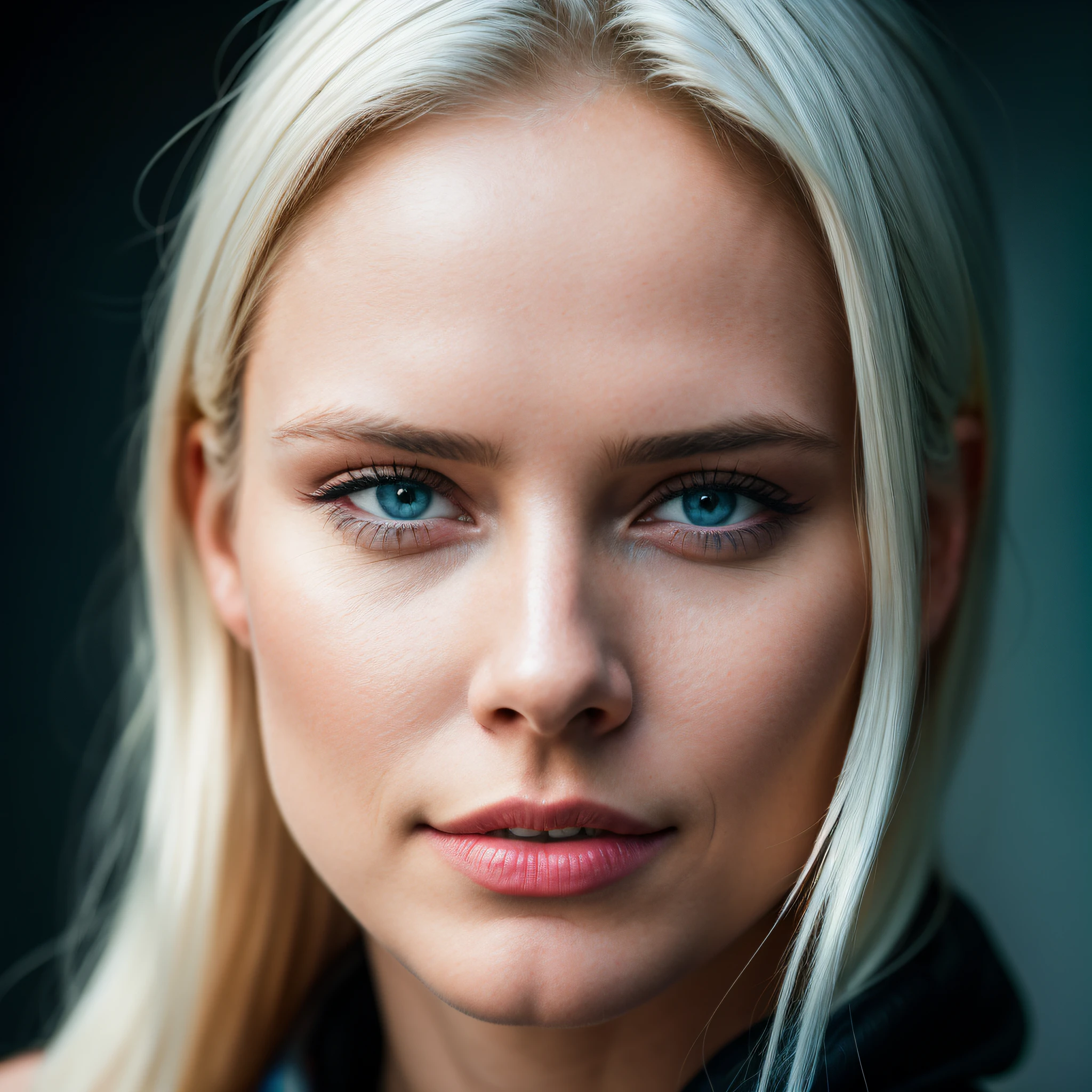 beautiful 25 years old Swedish girl, with ultra white hair, beautiful face, bright blue eyes, sexy lips, white teeth, ((slim, petite)), watching to the camera, ultrarealistic, no shadow on face, photorealistic, photo, masterpiece, realistic, realism, photorealism, high contrast, photorealistic digital art trending on Artstation 8k HD high definition detailed realistic, detailed, skin texture, hyper detailed, realistic skin texture, armature, best quality, ultra high res, (photorealistic:1.4),, high resolution, detailed, raw photo, sharp re, by lee jeffries nikon d850 film stock photograph 4 kodak portra 400 camera f1.6 lens rich colors hyper realistic lifelike texture dramatic lighting unrealengine trending on artstation cinestill 800,