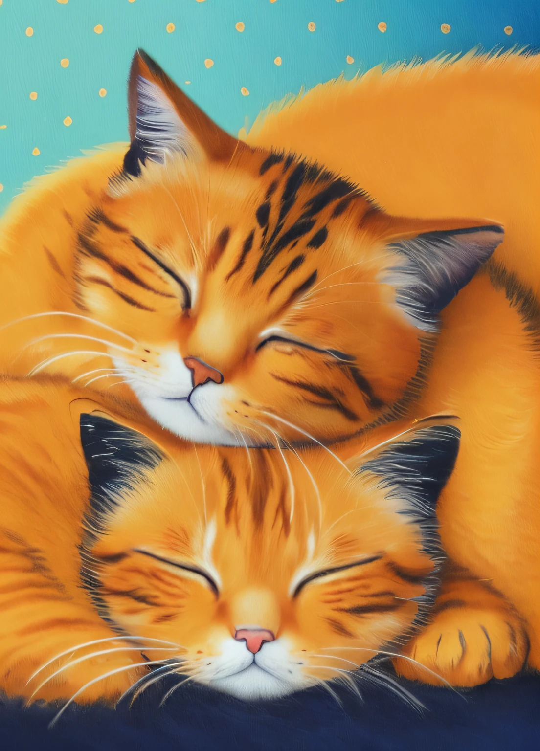 painting of two cats sleeping on a sofa with their heads together, by Kaigetsudō Ando, Directed by: Jean Ei, Directed by: Margarida Keane, por Miao Fu, Directed by: Nandor Soldier, Directed by: Tadashi Nakayama, por Li Mehu, Directed by: Ikuo Hirayama, arte linda, Directed by: Josse Lieferinxe