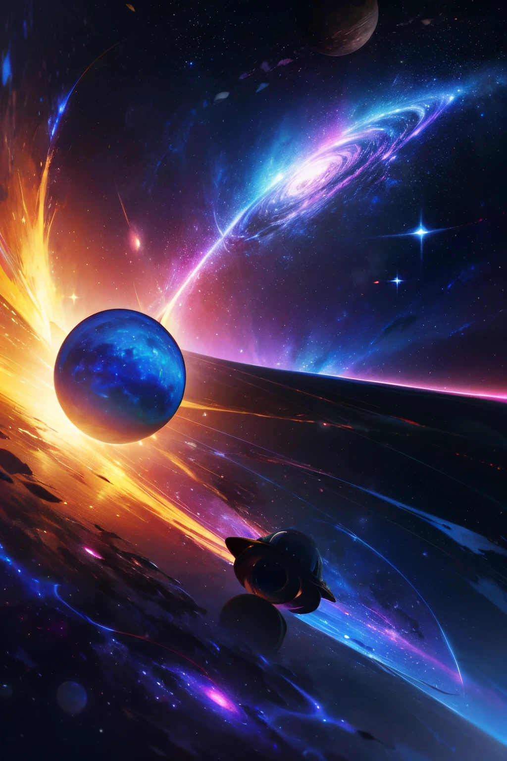 (La mejor calidad,4k,8k,Altas Resoluciones,Obra maestra:1.2),Ultra detallado,(realista,fotorrealista,fotorrealista:1.37),arte planetario,sistema solar,cielo nocturno,estrellas brillantes,Cosmic Wonders,Cuerpos celestes,planetas en movimiento,Orbiting planets,space exploration,astronomy,Viaje interestelar,exoplanetas,alien worlds,galaxias distantes,Nebulosas,viveros estelares,Explosiones estelares,Milky Way Galaxy,intergalactic journey,cosmic dust,Continuo espacio-tiempo,Materia oscura,revelando el universo,Belleza infinita,astrophotography,Galactic Adventures,universo misterioso,Cosmic Energy,Explorando lo desconocido,Constelaciones estelares,Celestial Navigation,stellar dynamics,Deep space exploration,CosmicLandscapes,vista de astronauta,universo espectacular,Paisajes impresionantes,horizontes lejanos,Espacio luminoso,Estrellas pulsantes,cosmic ballet,Paisaje lunar,visiones de otro mundo,enigmatic space,cosmos cautivador,ever expanding universe,auroras coloridas