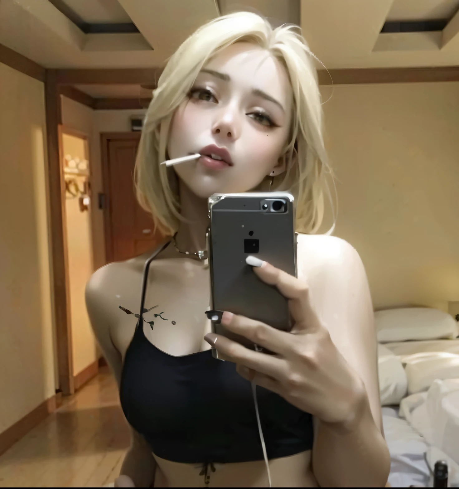 Mulher loira com cigarro na boca tirando selfie no quarto, menina coreana, cruel korean goth girl, Mulher sul-coreana bonita, Modelo do Instagram, 18 anos, Ulzzang, 19-year-old girl, 2 2 anos, 韓国アイドル, foto de menina magra, Heonhwa Choe, 21 anos, Mulher coreana, pale porcelain white skin