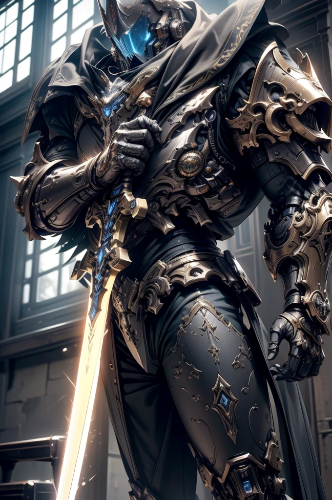 8K masterpiece, detailed, realistic, digital art, octane render, trending on artstation, action SHOT, movie poster, 1 man, angelic features, A Space marine, with a big power energy sword, fighting in a wasteland, in a power armor, ornate pauldrons, (Warhammer style) ,  Skull symbols, detailed face, (detailed hands) intricately details, Highly detailed, volumetric lighting, 8K rendering, stock photo, Ultra photo realism, Lifelike texture, Dramatic lighting, illusory engine, Discreet lighting, gloomy atmosphere, dark shadows, subtle highlights, mysterious aura, panoramic photography, wide-angle perspectives intricately details, Highly detailed, volumetric lighting, 4K rendering, stock photo, Ultra photo realism, Lifelike texture, Dramatic lighting, illusory engine style