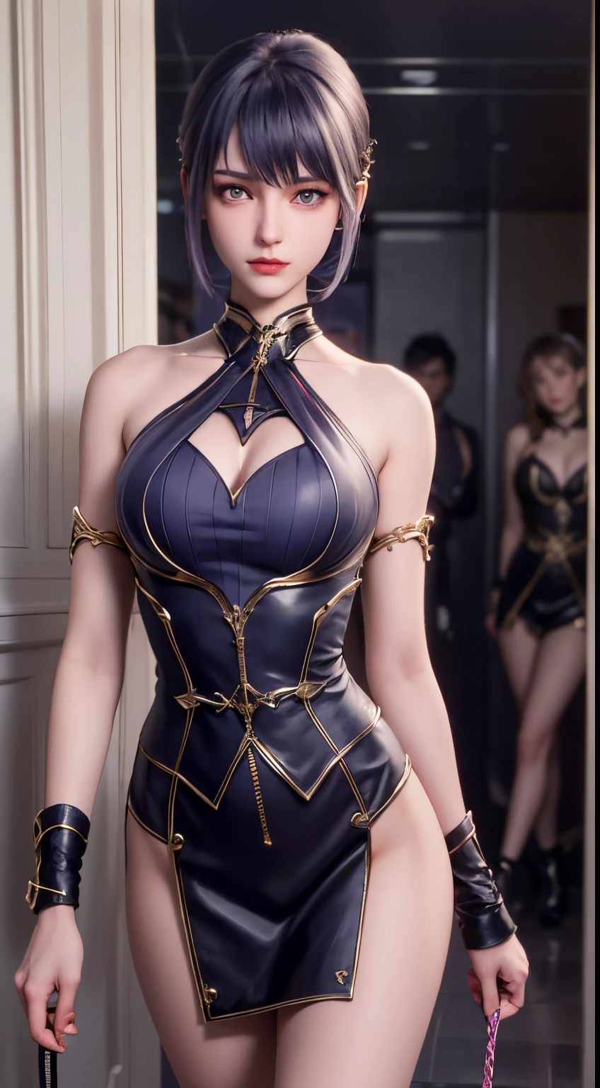 Masterpiece, absurdres, fine detail, HDR, highly detailed face and eyes, photorealistic, (in prison cell), (Chai Zhang), ((arm behind back)), (to wield a whip) ((Top Quality, 8k, A Masterpiece、: 1 girl.3 girls)), crisp focus: 1 girl.2 Maidens, Beautiful Woman with Perfect Figure: 1 girl.4 pcs, slim abs: 1 girl.2 Maidens, ((layer cut, big: 1 girl.2 Maidens)), (wet rainy, the street,: 1 girl.2 Maidens), wet body: 1 girl.5 girls, highly detailed face and skin texture Detailed Eyes, Very Shorthair, Studio,BDSM,slave,,,Rubber, Black Corset,Bondage, Whip, big breats