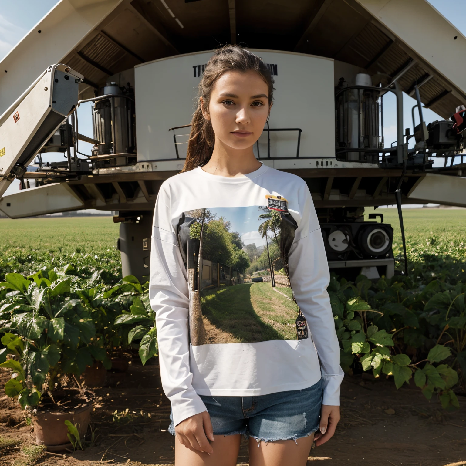 Give me an art on the long sleeve shirt print model for an agricultural spraying company with a drone