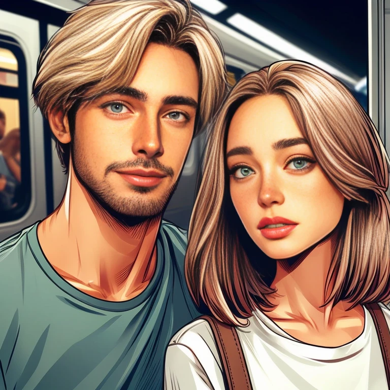 un primer plano de un hombre y una mujer parados uno al lado del otro, in digital illustration style, Estilo de arte realista, realistic artistic style, Arte digital realista 4K, Arte digital realista 4K, Arte de pintura de dibujos animados digitales, Caras realistas detalladas, cartoon style illustration, Pintura digital de dibujos animados, Hermoso estilo de dibujo, Dibujo digital realista, Tendencias en artstration, realistic digital illustration