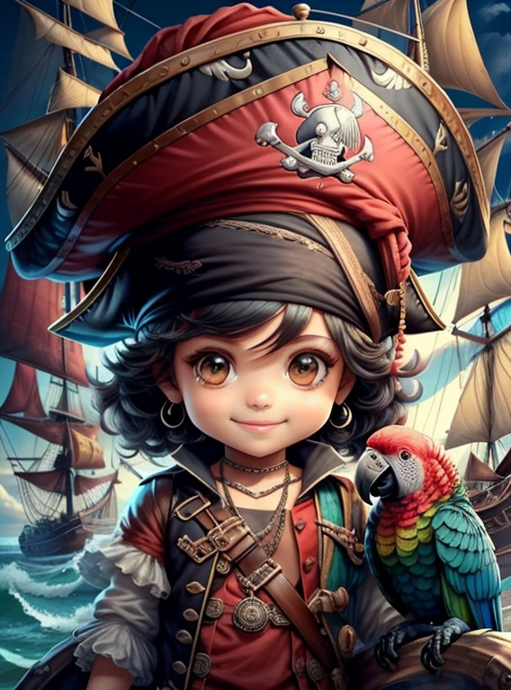 (cute black pirate smiling with ship and parrot) stylized identical to 1940 |)), acolchoamento ,multidimensional geometric wall PORTRAIT, arte, Chibi,
Yang016K, lindo,(( cor vermelha predominante, rosa e branco))
Primary works, qualidade superior, melhor qualidade, Arte Oficial, Lindo e Estetaduardo Kobra acolchoamento ,multidimensional geometric wall PORTRAIT, arte, Chibo,detalhes