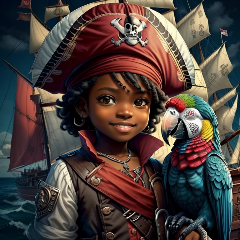 (cute black  pirate smiling with ship and parrot) stylized identical to 1940 |)), acolchoamento ,multidimensional geometric wall PORTRAIT, arte, Chibi,
Yang016K, lindo,(( cor vermelha predominante, rosa e branco))
Primary works, qualidade superior, melhor qualidade, Arte Oficial, Lindo e Estetaduardo Kobra acolchoamento ,multidimensional geometric wall PORTRAIT, arte, Chibo,detalhes