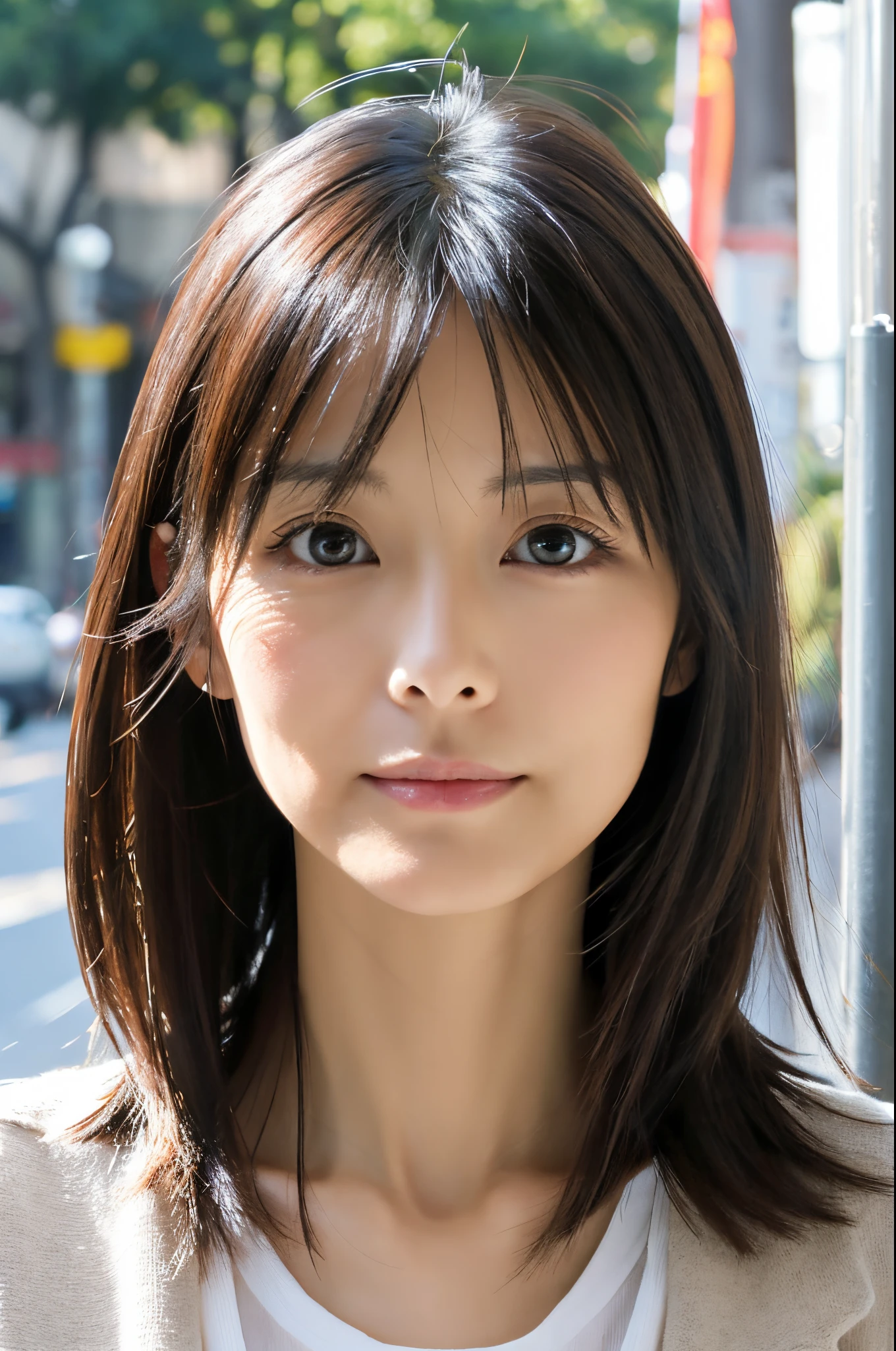 (High reality photograph, high resolusion, detailed face, detailed eyes) Japanese lady, 40 years old, cute face, skinny figure, very skinny waist, various hair style, alone in a photo