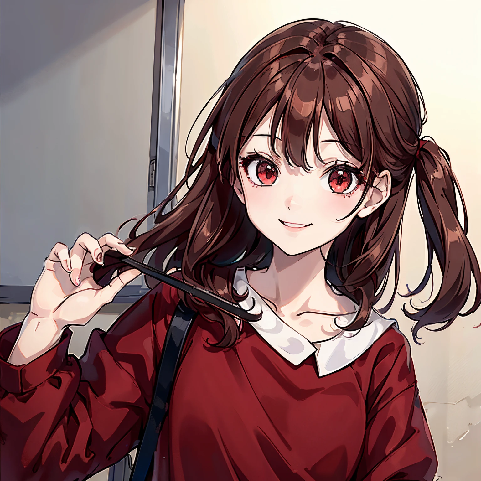 1girl,,hutao,best quality,brown hair,red eyes,smile,scare you.