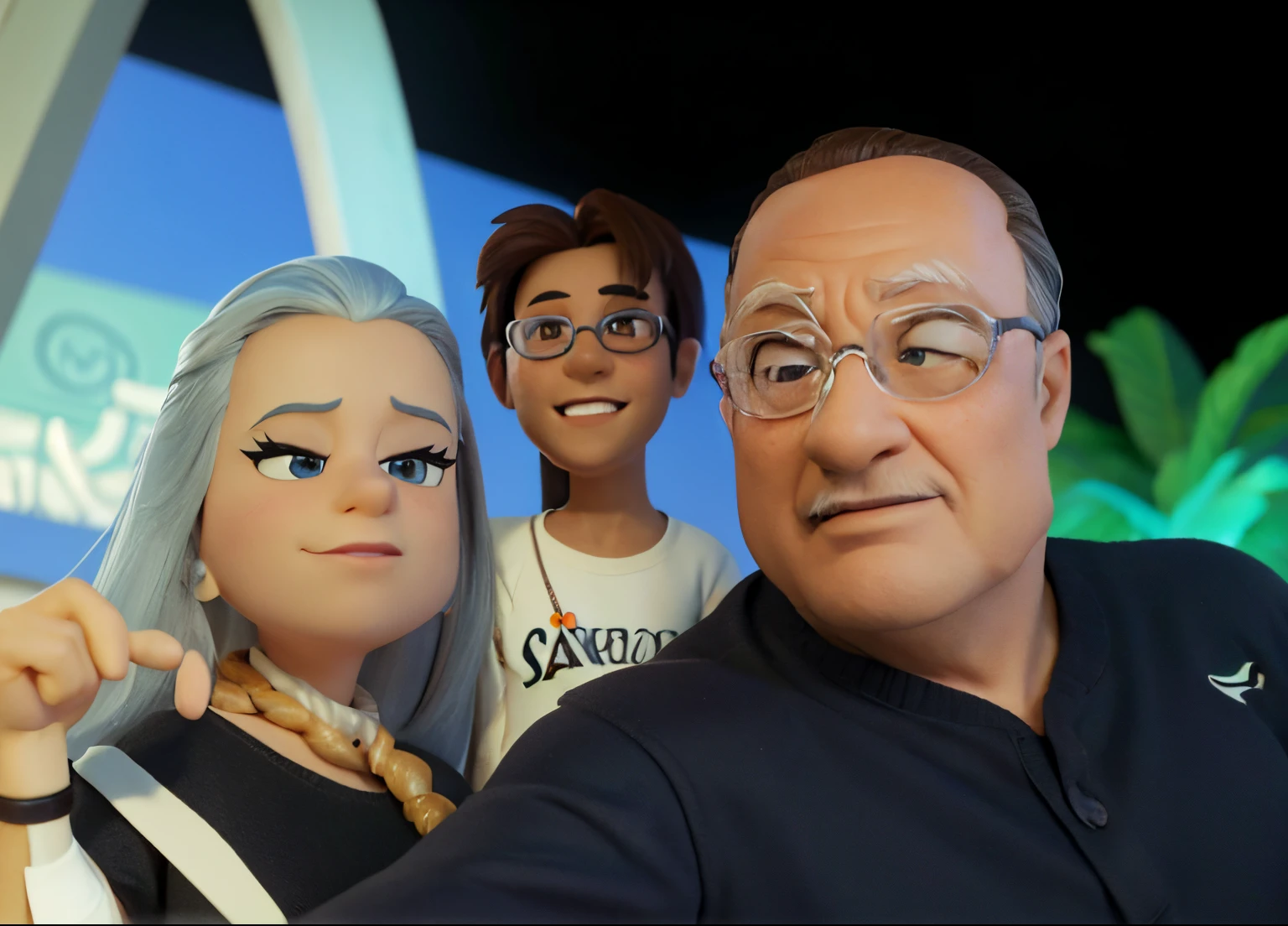Cartoon character of a man wearing black glasses and a blue shirt, pingente de cruz, cabelo raspado, curto e grisalho, bom barba rala, cavanhaque maior e preta, um personagem animado, Caractere estilizado, animation style rendering, 3D estilizado, Arnold Maya render, 3 d render stylized, toon render keyshot, Personagem 3D, Personagem 3D, 3d rendering stylized, 3 d character render, personagem de desenho animado, Personagem de close up, Pose de personagem, (Estilo Pixar) (master part:1.2) (Bokeh) (best quality) (pele detalhada) (textura detalhada) (8k) (argila) (Cinematic lighting) (foco nítido,Senta e vaza a parte superior do corpo