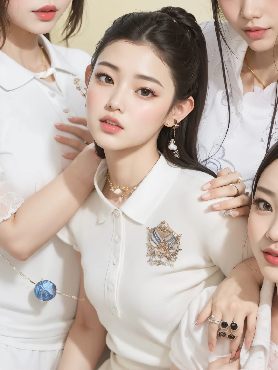 Araffes of Asian women posing together for a photo., dilraba dilmurat, Blackpink Jennie, oficial, xianxia fantasy, ulzzang, Fairycore, Jaeyeon Nam, Ilustraciones oficiales, Jinyoung Shin, Sha Xi, Jossi de Blackpink, Xintong Chen, pale snow white skin, Minchen Shen, Lu ji, Y2K