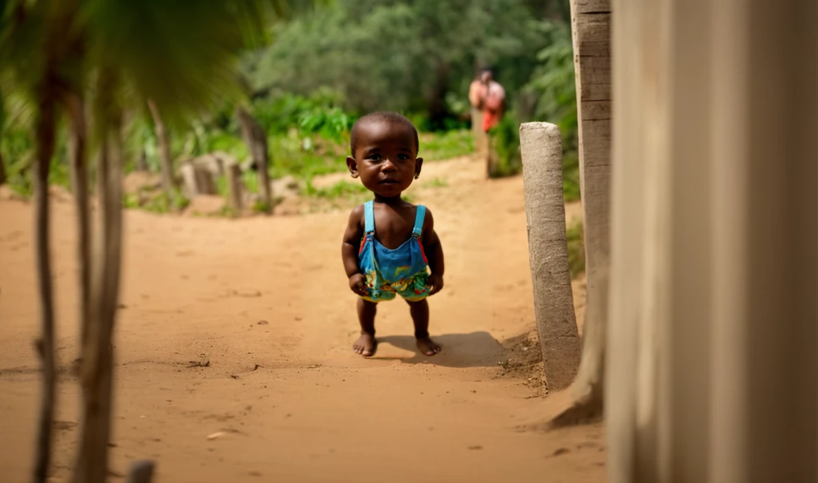 A 2 year old Indian village baby no panties standing bending over from behind, dark skinned
