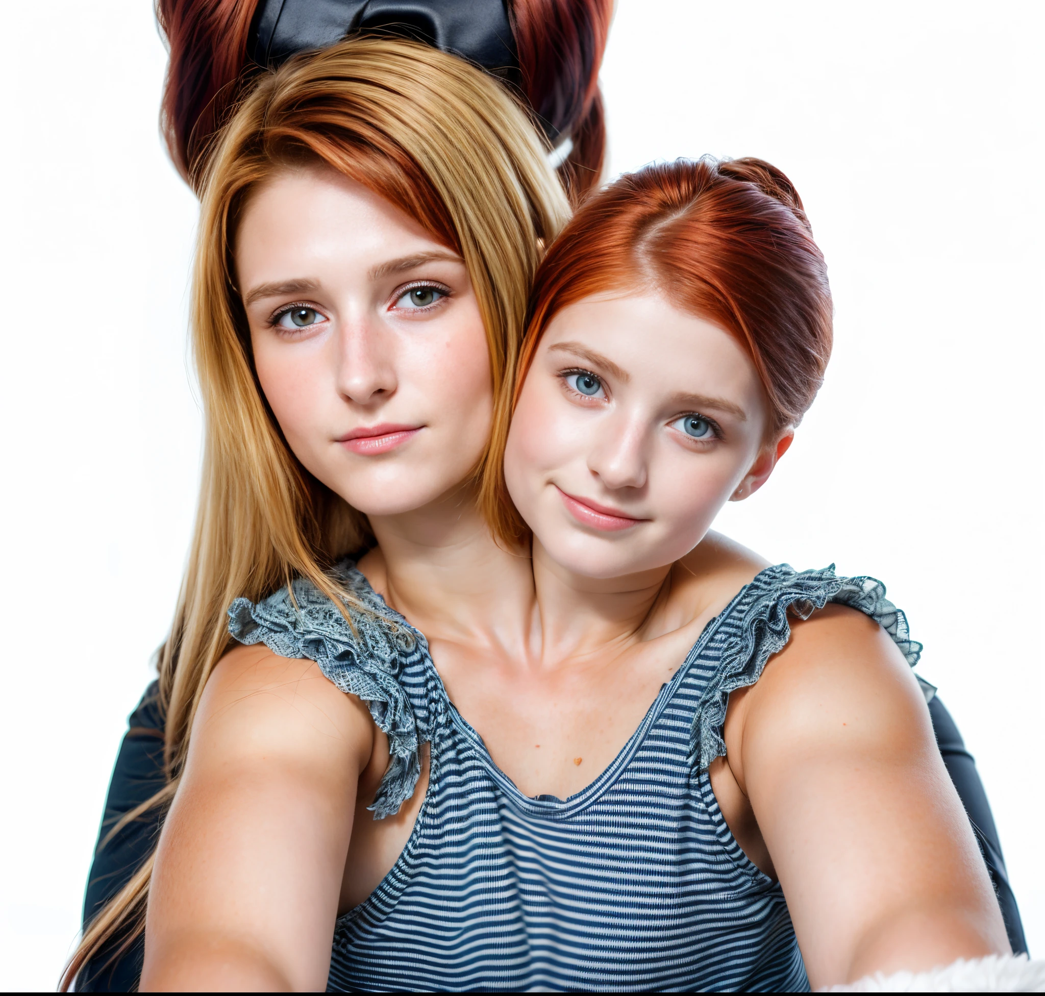 2heads, mom and daughter, ( girl and a 28 year old woman:1.5), (blonde and redhead:1.2)