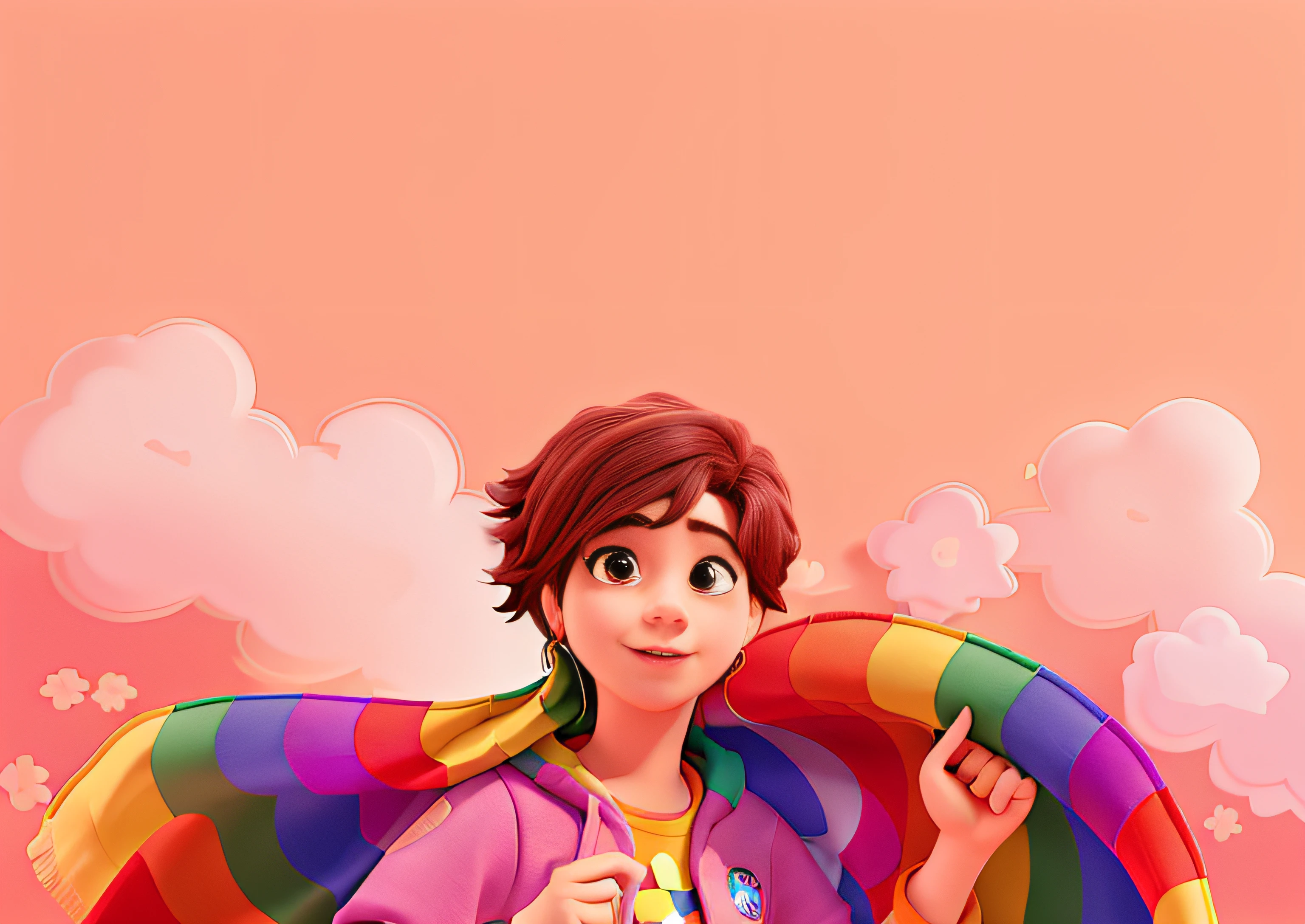 mulher jovem com a bandeira LGBT feliz, o estilo da imagem deve ser ser pixar disney 3d