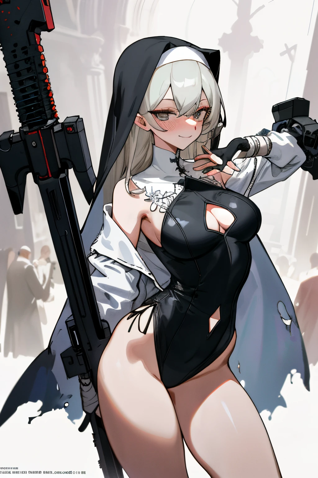 2 sexy nun oneesama ,{{{{{ badly torn clothes}}}}} ,clothes with gorgeous embroidery with large slit on side , cutout chest leotard, cutout between neck to waist, badly torn leotard, open chest, show off oppai, embarrassed dynamic pose, cutout, shooting from the front, bare belly button, bare shoulder, ,off shoulder, pull down panties, show off breasts, {{{large breasts}}}, {{{{{{ comic magazine}}}}}},unzipped, exoskeleton, hold massive weapon ,back shot,{{{{bare hip}}}},backless,bottomless,sci-fi,ridicule and scorn smile,church, epic sexy, eros style, sexy style, ecchi style, surreal, masterpiece, yearbook, multiple views, photo session, topless, bottomless, side slit, backless