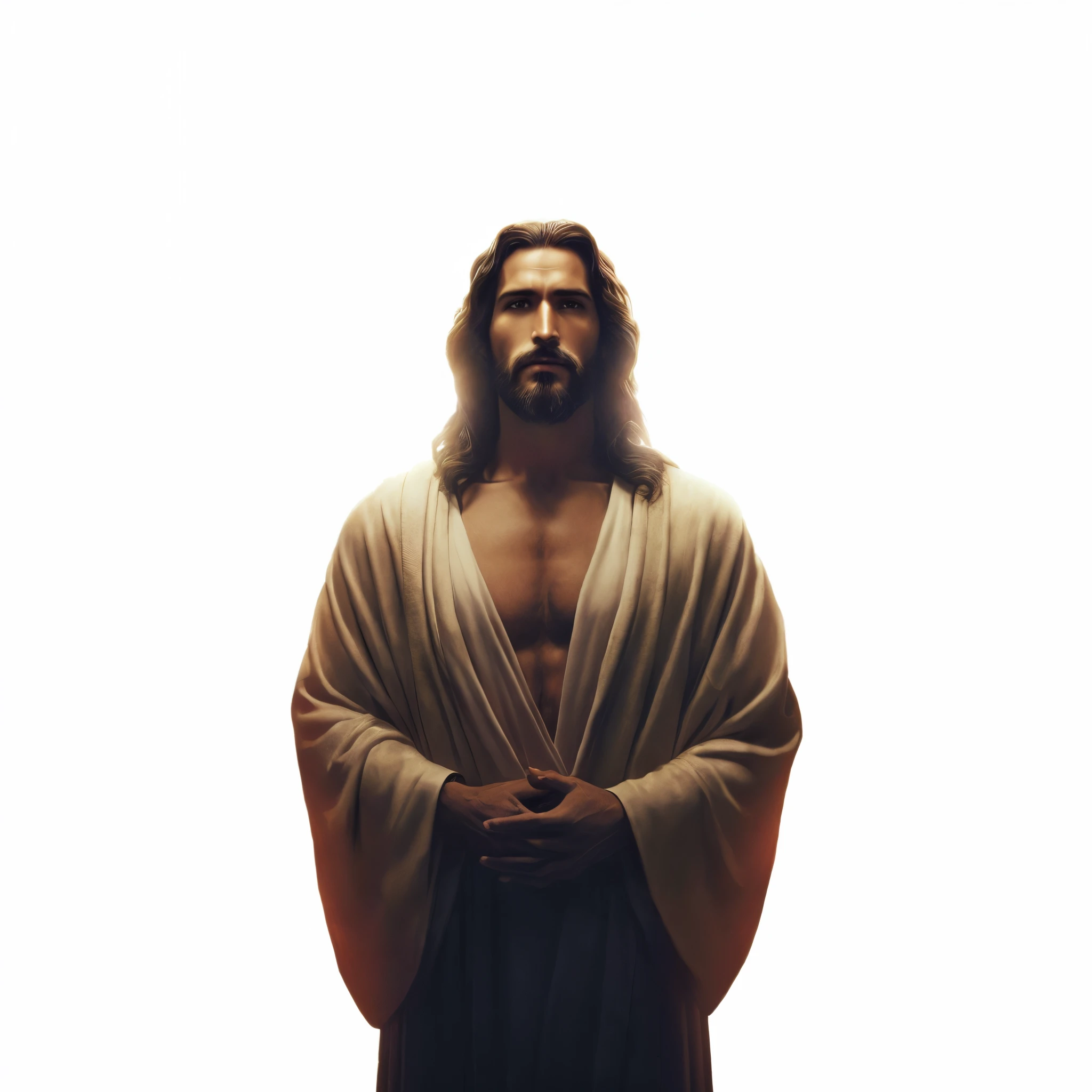 arafed image of a man in a robe with a beard, jesus christ, tron legacy jesus christ, portrait of jesus christ, tron legacy jesus, black jesus, jesus christ in mass effect, jesus, dressed like jesus christ, he  greeting you warmly, jesus face, the lord and savior, gigachad jesus, jesus of nazareth, cyberpunk jesus christ