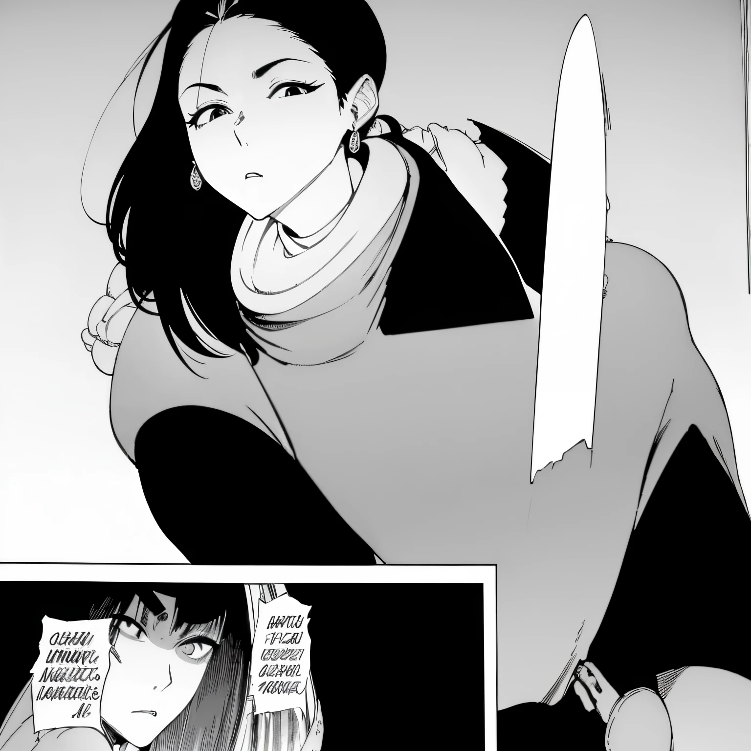 (best quality, 8k, 32k, master part, UHD:1.2),Foto de mulher japonesa bonita, seios grandes, cabelo bob muito curto,parte superior do corpo,(Oversized_sweater,:1.1) colar, fundo simples, olhando ao redor