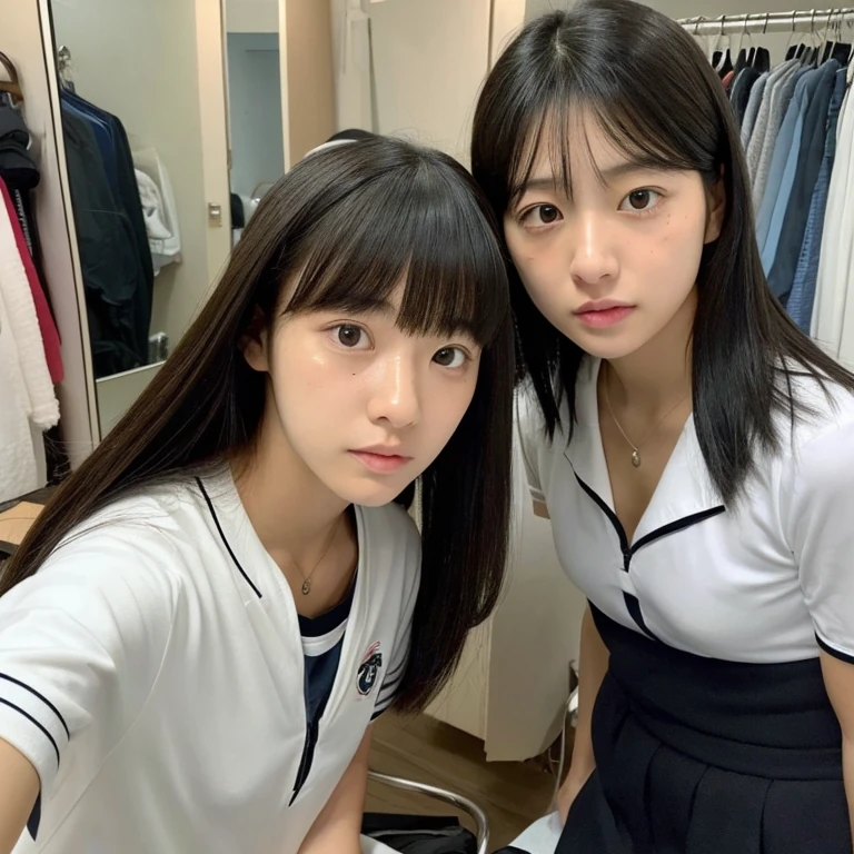 An ultra-high picture quality、Perfect Photo、18-year-old beautiful girl、Japan beautiful girl、female high-school student、light skinned、slender、Black Haired Beautiful Girl、cute little、Beautuful Women、(tiny chest)、(((look at the dressing table)))、(((action of gathering together)))、With bangs、((It hurts a lot))、(hate)、(Painful)、(resist)、(half-opened mouth)、(Resist fiercely)、terrifying、sports hair、Straight hair、glares、semi long hair、(Teary-eyed)、Bedrooms、