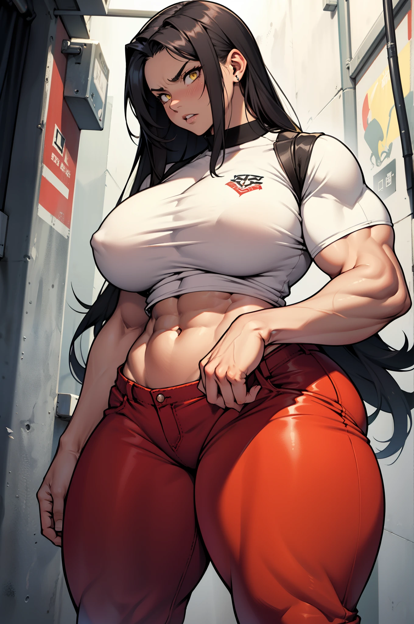 1girl, extremely long hair, solo, ((muscular)), veins, black hair, yellow eyes, blushing, thick thighs, pale skin, strong, veins, abs, big thighs, huge breasts, navel, standing, angry, tight pants, tight shirt thick thick thick thick thick thick thick thick thick thick thick thick thick thick thick thick thick thick thick thick thick thick thick thick thick thick thick thick thick thick thick thick thick thick thick thick thick thick thick thick thick thick thick thick thick thick thick thick thick thick thick thick thick thick thick thick thick thick thick thick thick thick thick thick thick thick thick thick thick thick thick thick
