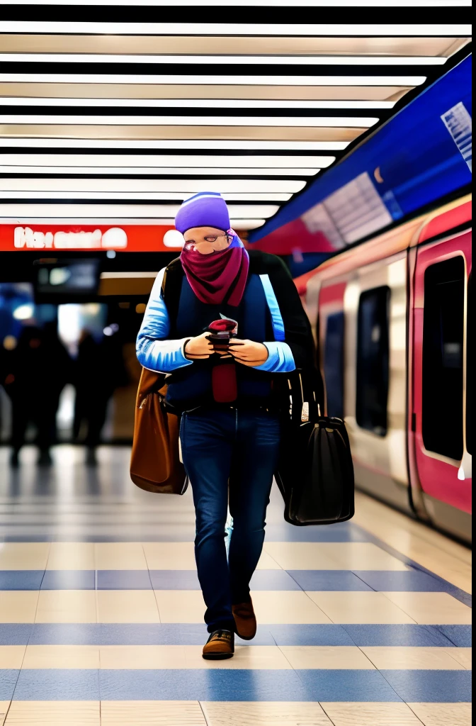 turista europeu de 37 anos, buying a neck pillow. in a metro station