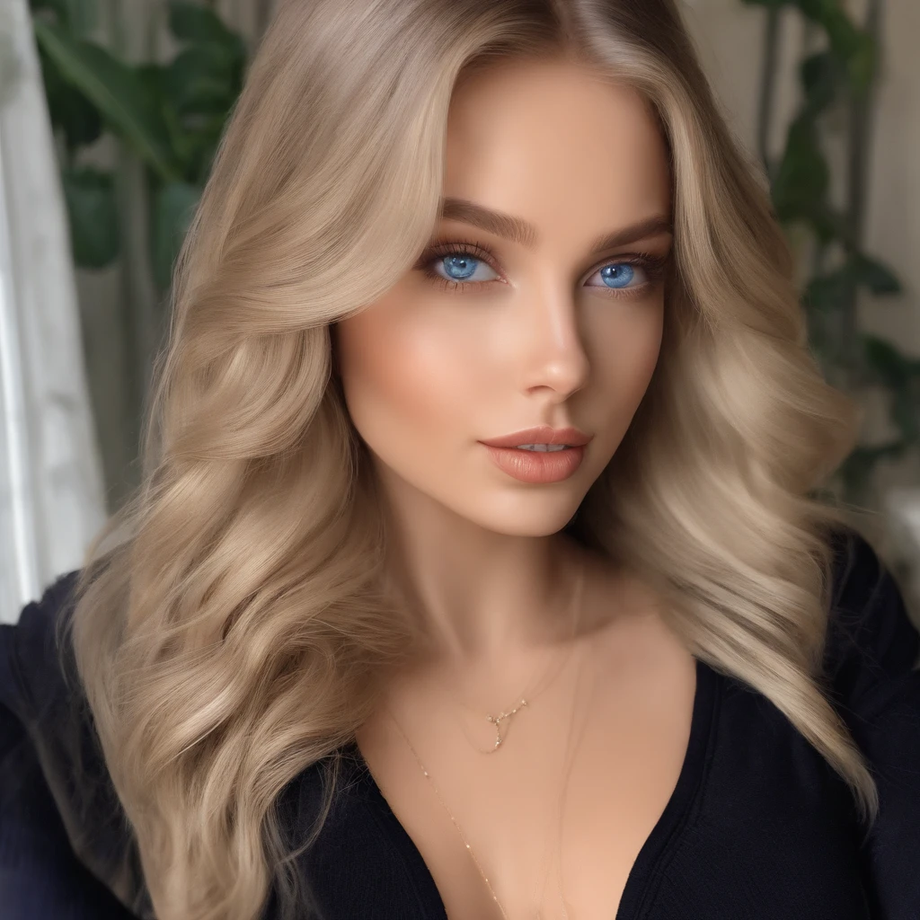 arafed woman fully ,  with blue eyes, ultra realistic, meticulously detailed, portrait sophie mudd, blonde hair and large eyes, selfie of a young woman, bedroom eyes, violet myers, natural makeup, looking directly at the camera, face with artgram