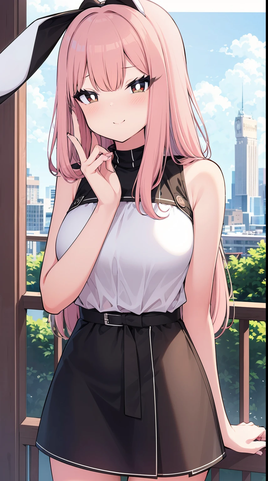 shiina yuika, purple eyes,long hair, ponytail,hair between eyes, hair ornaments, pink hair ,hairclip, spaghetti strap top, jeans <lora:shiina_yuika:1>