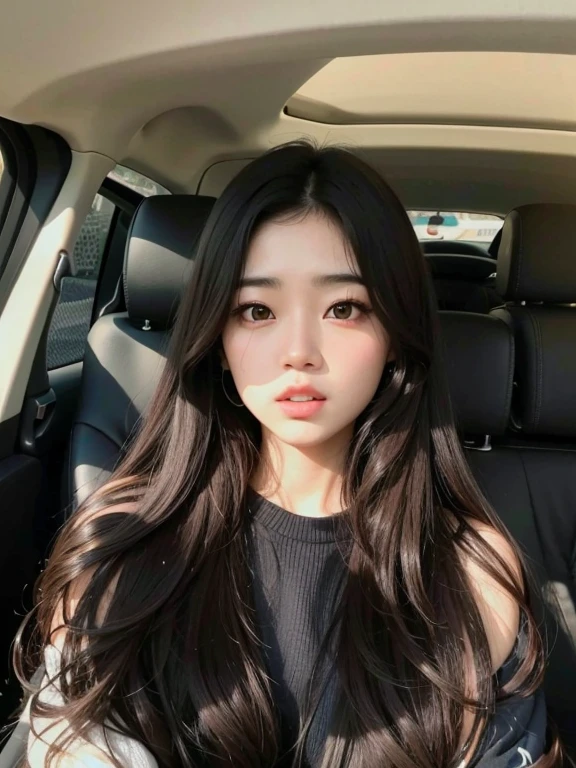 um close up de uma mulher sentada em um carro com cabelos longos, Ulzzang, Mulher sul-coreana bonita, ****** coreana, young adorable korean face, wan adorable korean face, maquiagem sul-coreana popular, Jaeyeon Nam, maquiagem coreana popular, linda mulher coreana jovem, Jinyoung Canela, korean face features, beautiful aesthetic face, mulher coreana jovem bonita, com rosto redondo