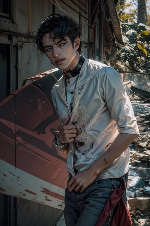 A boy in a white shirt, to be real, to be real, only show half of his face