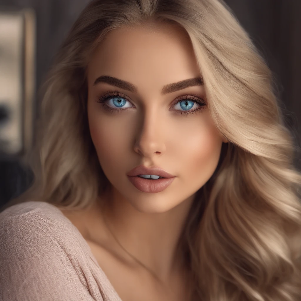 arafed woman full , with blue eyes, ultra realistic, meticulously detailed, portrait sophie mudd, blonde hair and large eyes, selfie of a young woman, bedroom eyes, Violet Myers, Natural makeup, looking directly into the camera, face with artgram, subtle makeup, portrait