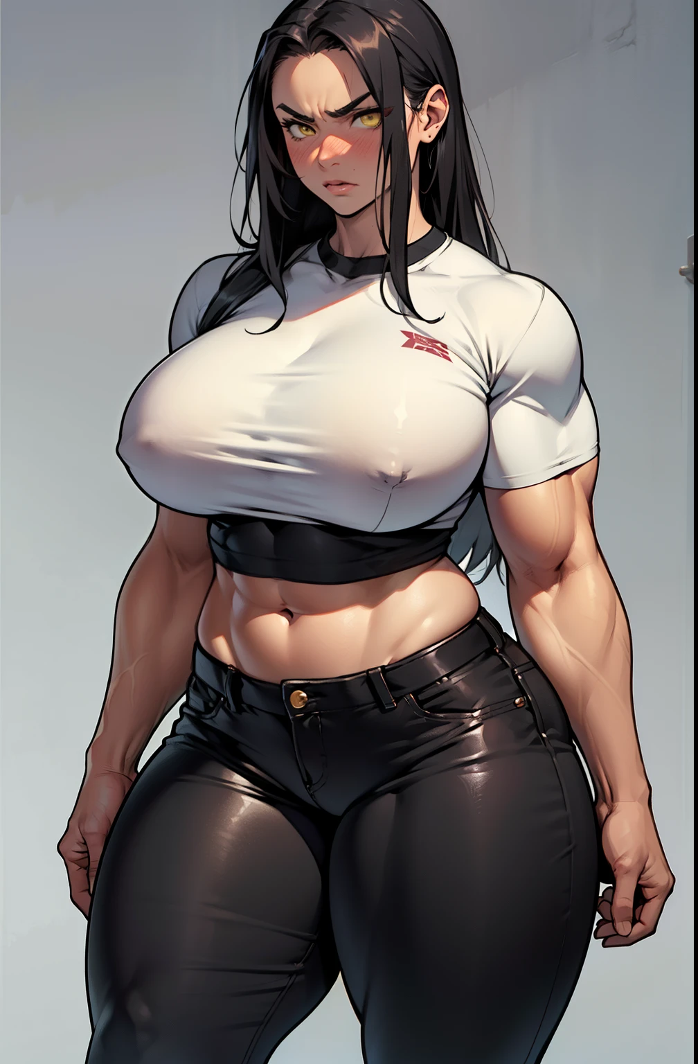 1girl, extremely long hair, solo, ((muscular)), veins, black hair, yellow eyes, blushing, thick thighs, pale skin, strong, veins, abs, big thighs, huge breasts, navel, standing, angry, tight pants, tight shirt thick thick thick thick thick thick thick thick thick thick thick thick thick thick thick thick thick thick thick thick thick thick thick thick thick thick thick thick thick thick thick thick thick thick thick thick thick thick thick thick thick thick thick thick thick thick thick thick thick thick thick thick thick thick thick thick thick thick thick thick thick thick thick thick thick thick thick thick thick thick thick thick