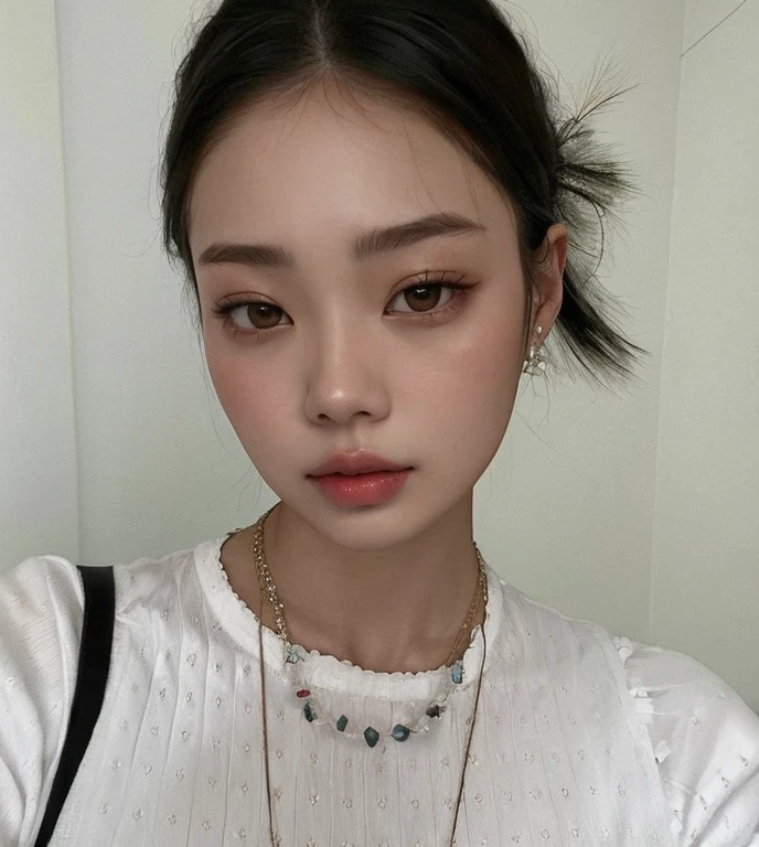 There's a woman with a necklace and a necklace with a flower, Jennie Blackpink, Heonhwa Choe, korean symmetrical face, Shin min jeong, TaeJune Kim, Jinyoung Canela, Seseon Yoon, young adorable korean face, Kim Hyun Joo, Lee Ji-eun, Lee Ji - Eun, Asian face, korean face features