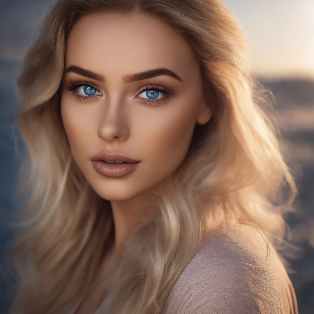 arafed woman full, with blue eyes, ultra realistic, meticulously detailed, portrait sophie mudd, blonde hair and large eyes, selfie of a young woman, bedroom eyes, violet myers, natural makeup, looking directly into the camera, face with artgram, subtle makeup, portrait, arrogant look